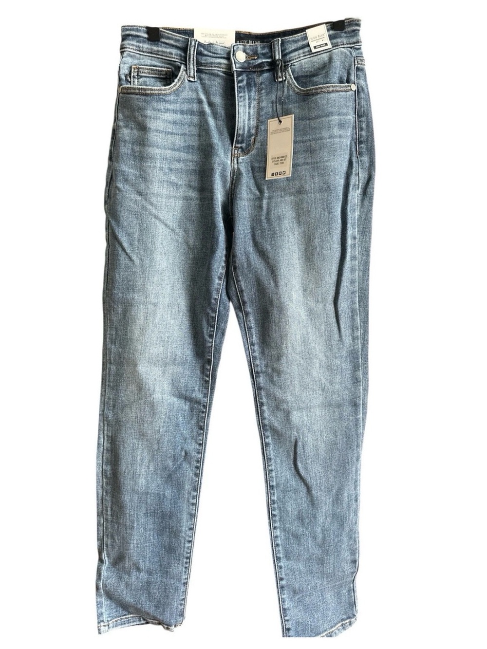NWT Judy Blue Womens Blue Denim Mid Rise Zip Fly Stretch Slim Fit Jeans 7/28